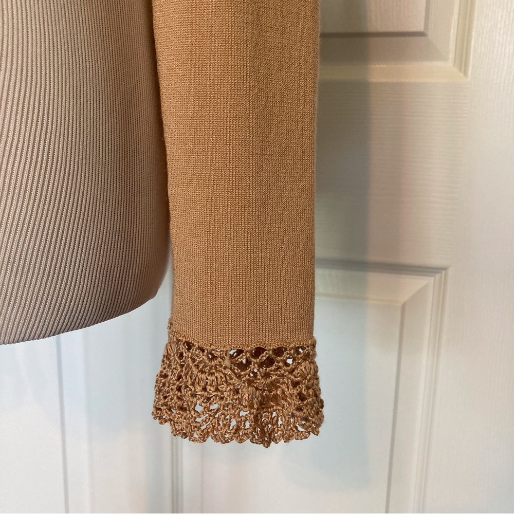 Imagination Tan Sweater S Crochet Cuffs - Picture 4 of 6